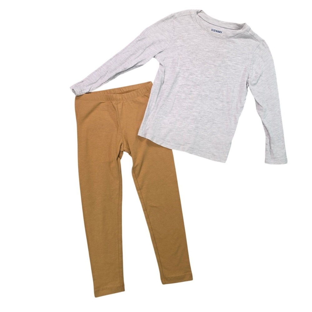 NWT Old Navy 2 Piece Outfit Gray Long Sleeve Top Tan Leggings Girls 5T